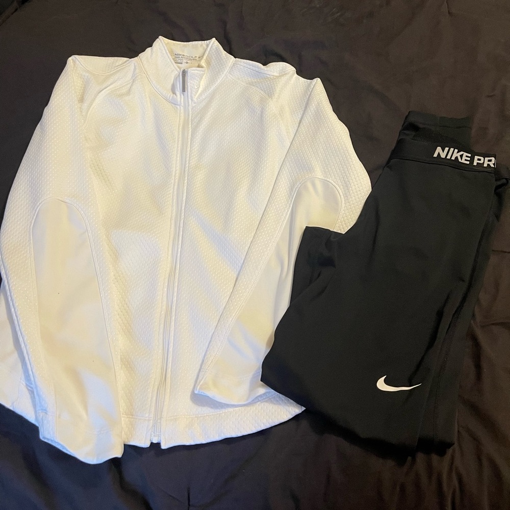 Nike golf jacket, therma fit and Nike pro tight.